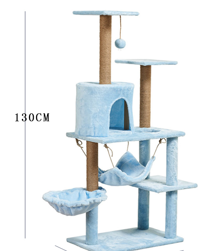 Multi-level Platform Wooden Cat Scratching Tree With Hammock Sustainable SISAL and Eco-friendly