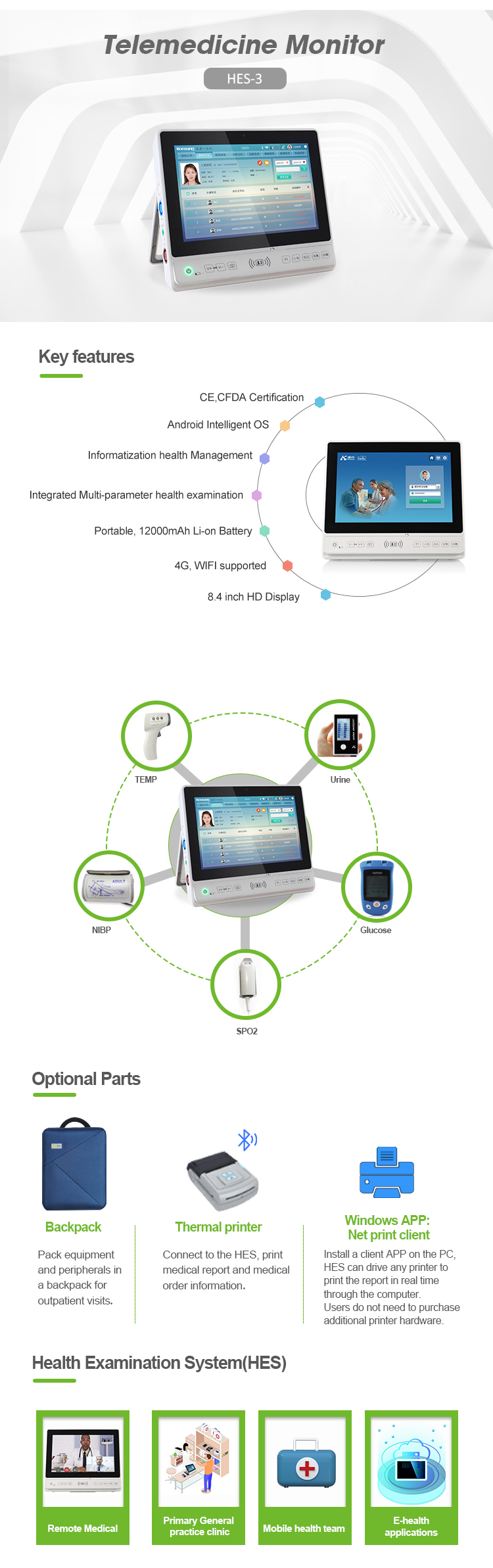 HES-3 10.1-inch mobile wifi e-health e-clinic telehealth for medical use