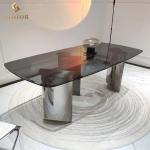 Italian Furniture Double Layer Tempered Glass Dining Table Foshan Dining Room