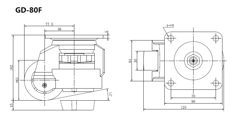 50kg-1500kg Plate Leveling Casters Heavy Duty EDL Casters GD Series GDF