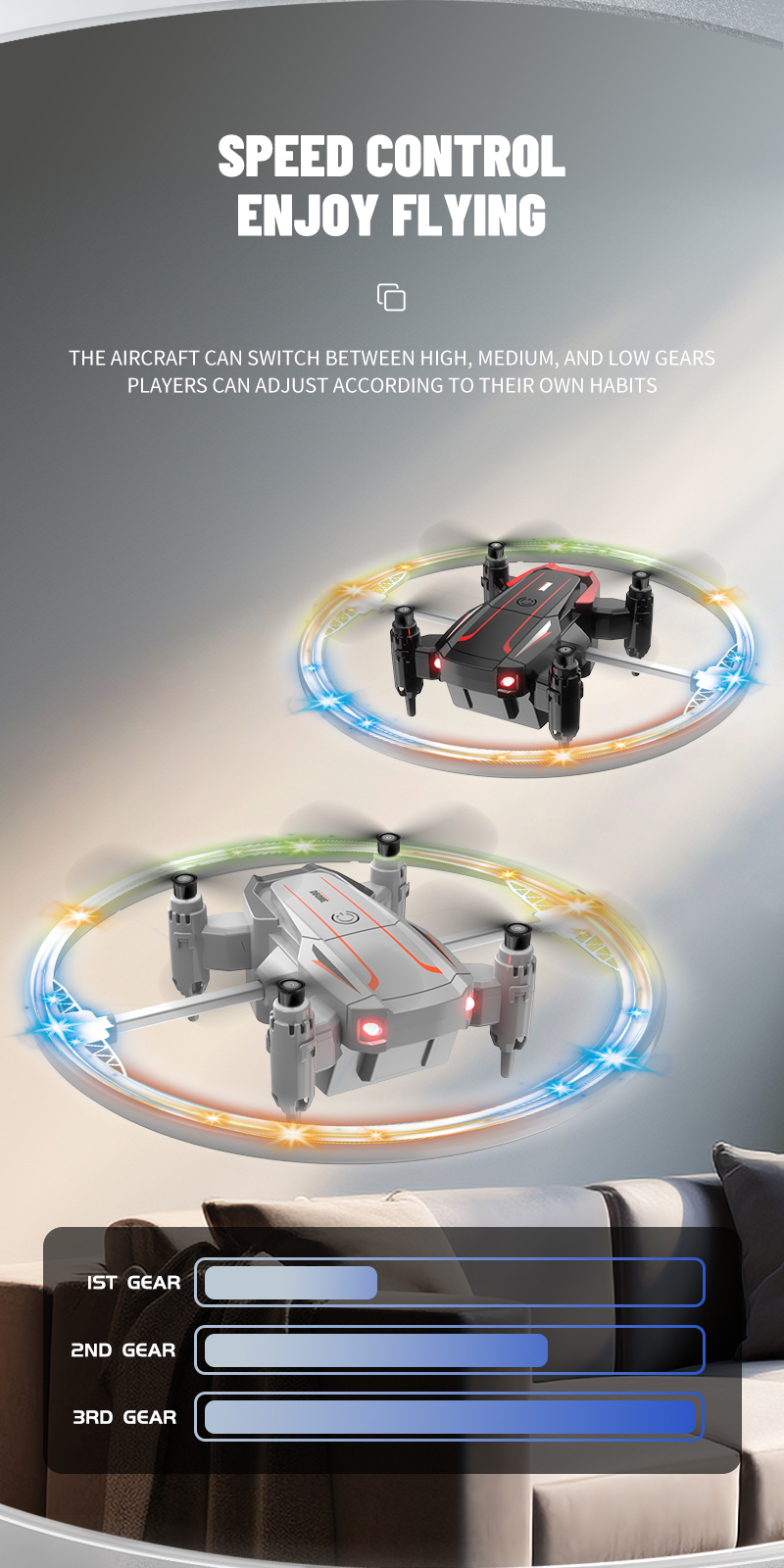 Led Stunt Rc Drone Colorful Light Rotation Uav Quadrocopter Remote Control Distance of About 100m Perfect Gift for Kids
