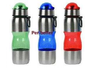 Quality 750ML cheap stainless steel bottom plastic sport water bottles with a cup wholesale