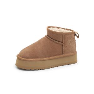 Quality Winter Cowhide Snow Boots Plus Velvet Genuine Leather Short Boots Waterproof Non-Slip Outdoor Warm Cotton Shoes For Kids wholesale