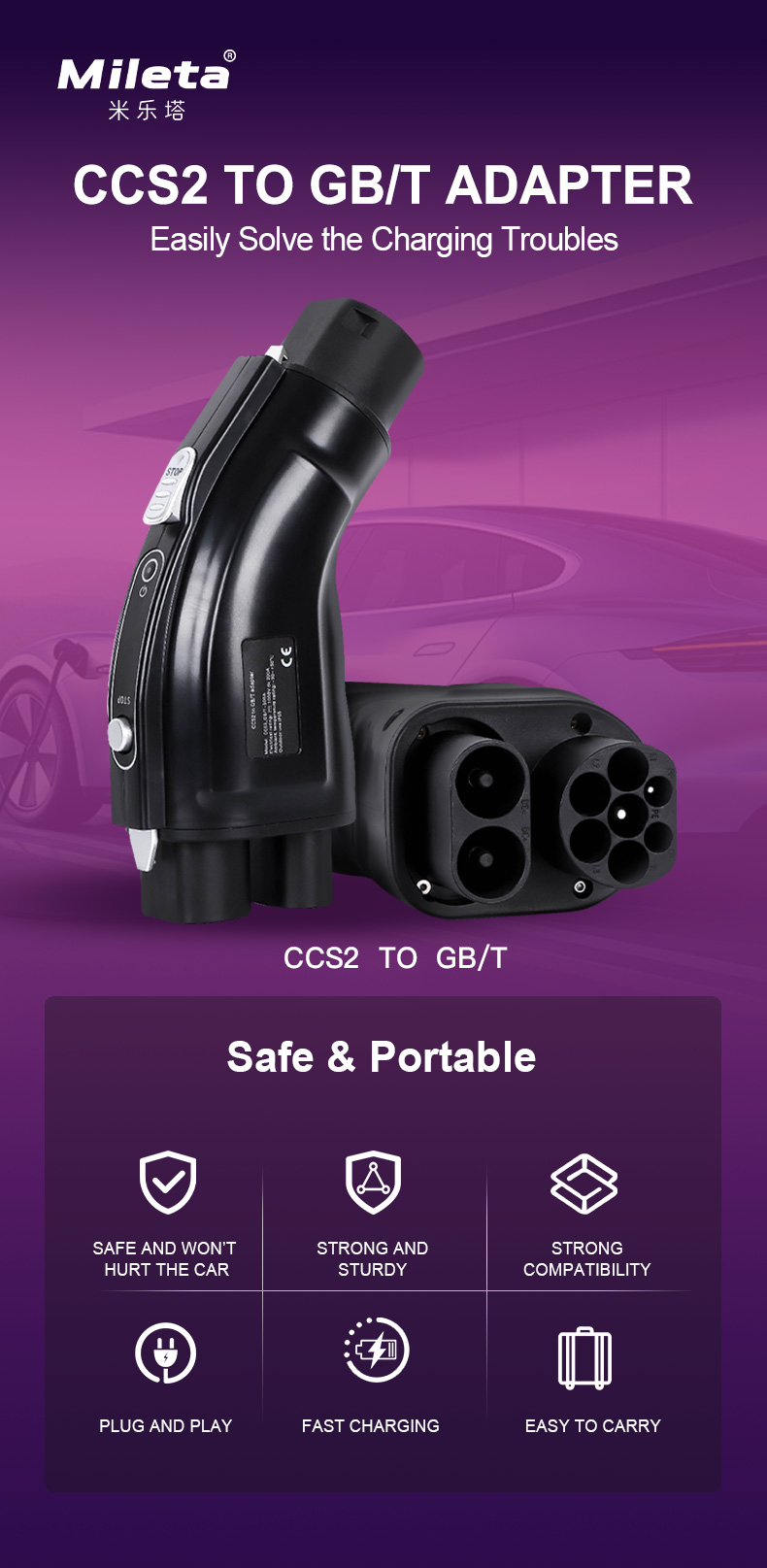 GBT CCS2 to GBT Connector Adapter 50 Amp IP65 Charging Station for Chinese Cars CHAdeMO and CCS1 Compatible