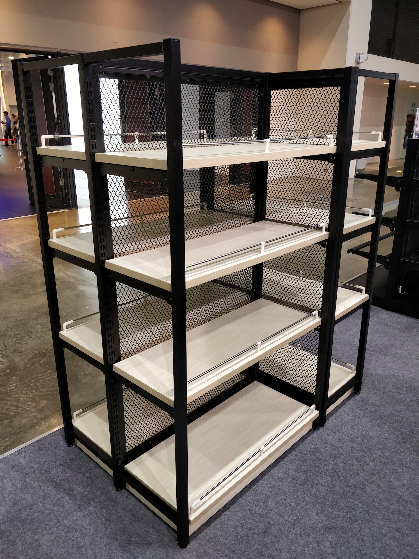 Anti Rust Free Standing Shop Shelves , Wood Shelves With Metal Frame