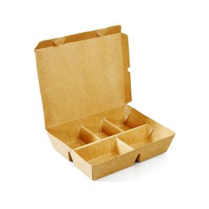 Quality Disposable 5 Squares Wood Pulp Paper Lunch Box for Eco-friendly Fast Food Packaging wholesale