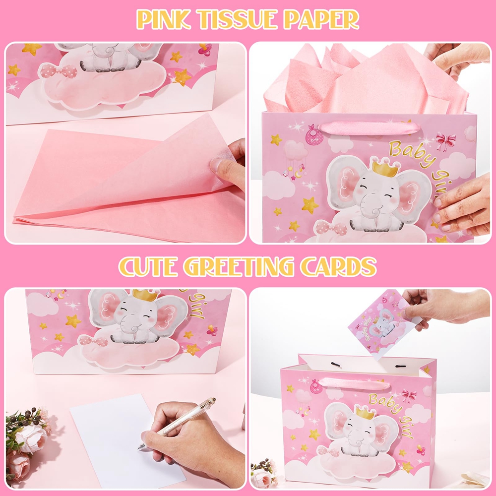 Custom Cartoon Animals Baby Pink Tote Carrier Box with Hand Length Handle and Ribbon