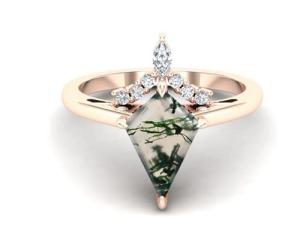 Quality Natural Moss Agate Gemstone Genuine 925 Sterling Silver Ring for Women Kite Cut Women's Ring wholesale