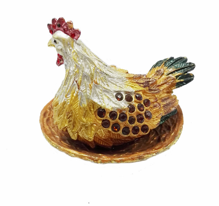 Wholesale pewter zinc alloy hen shape metal trinket box big size pewter hen metal trinket box