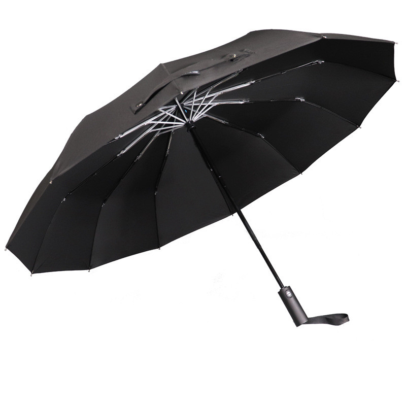 12 Panels Business Pongee Cover Three Fold Umbrella Automatic