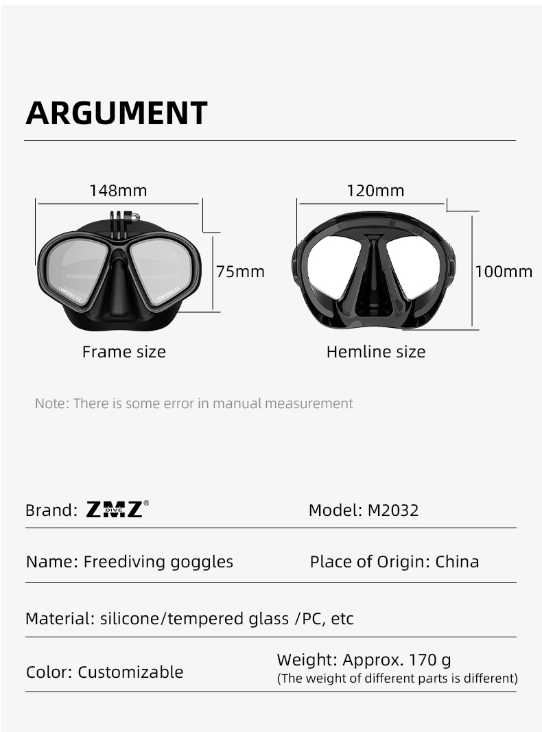 PC Frame Camera Mount Optical Scuba Mask For Underwater Diving