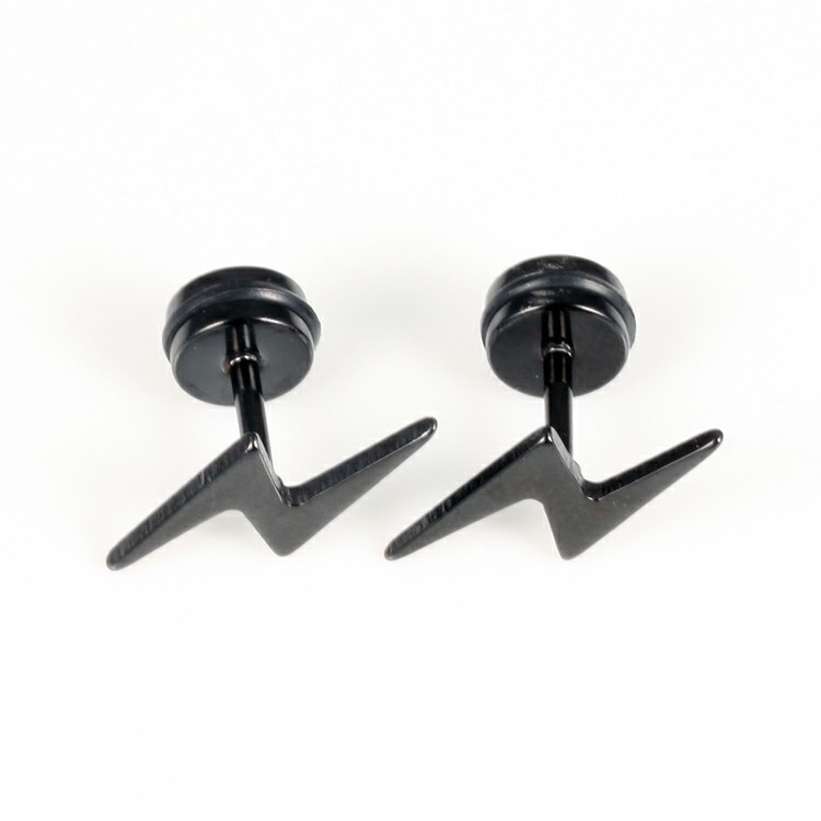 Punk Ear Stud Earrings For Men Hip Hop Jewelry Gift Stainless Steel Screw Back Earrings Lightning Stud Earrings