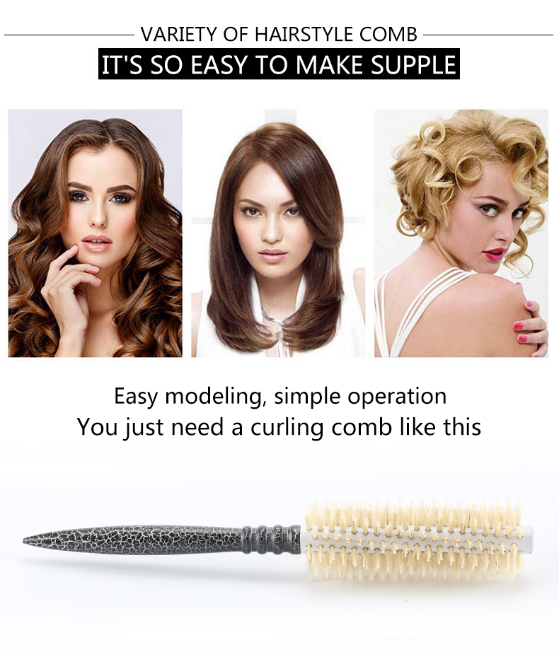 Natural Color Wood Handle Hair Brush Blow Dry Heat Resistant Rolling Curly Hair Brush