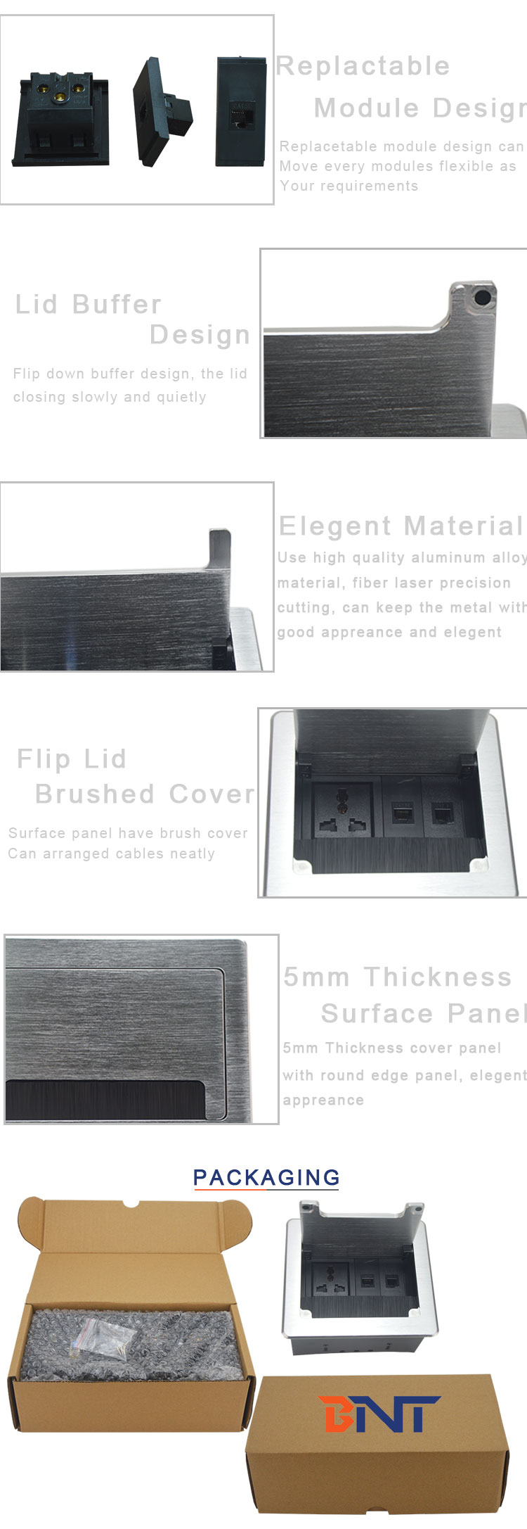 Wholesale Product Aluminum Alloy Plate Power Supply For Conference System Desktop Brush Socket