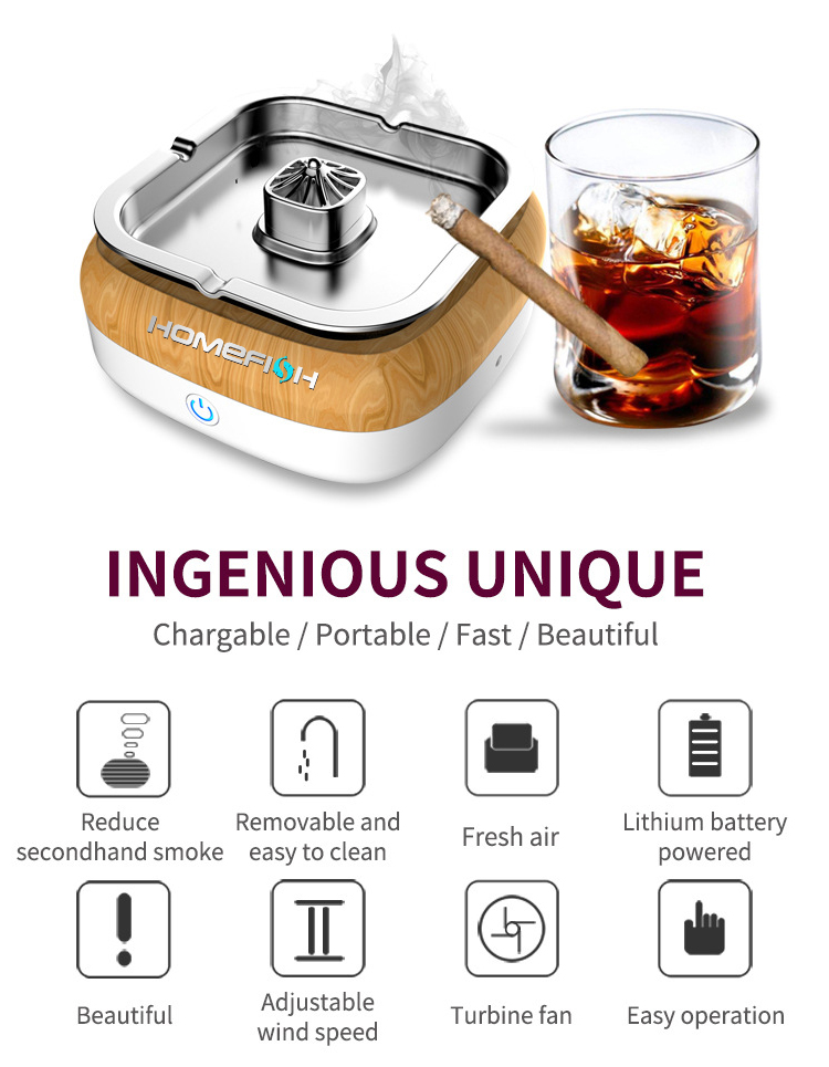 Homefish Stainless Steel Electric Multifunctional Ashtray Air Purifier HEPA Filter Long-lasting Battery Ashtray Air Purifier