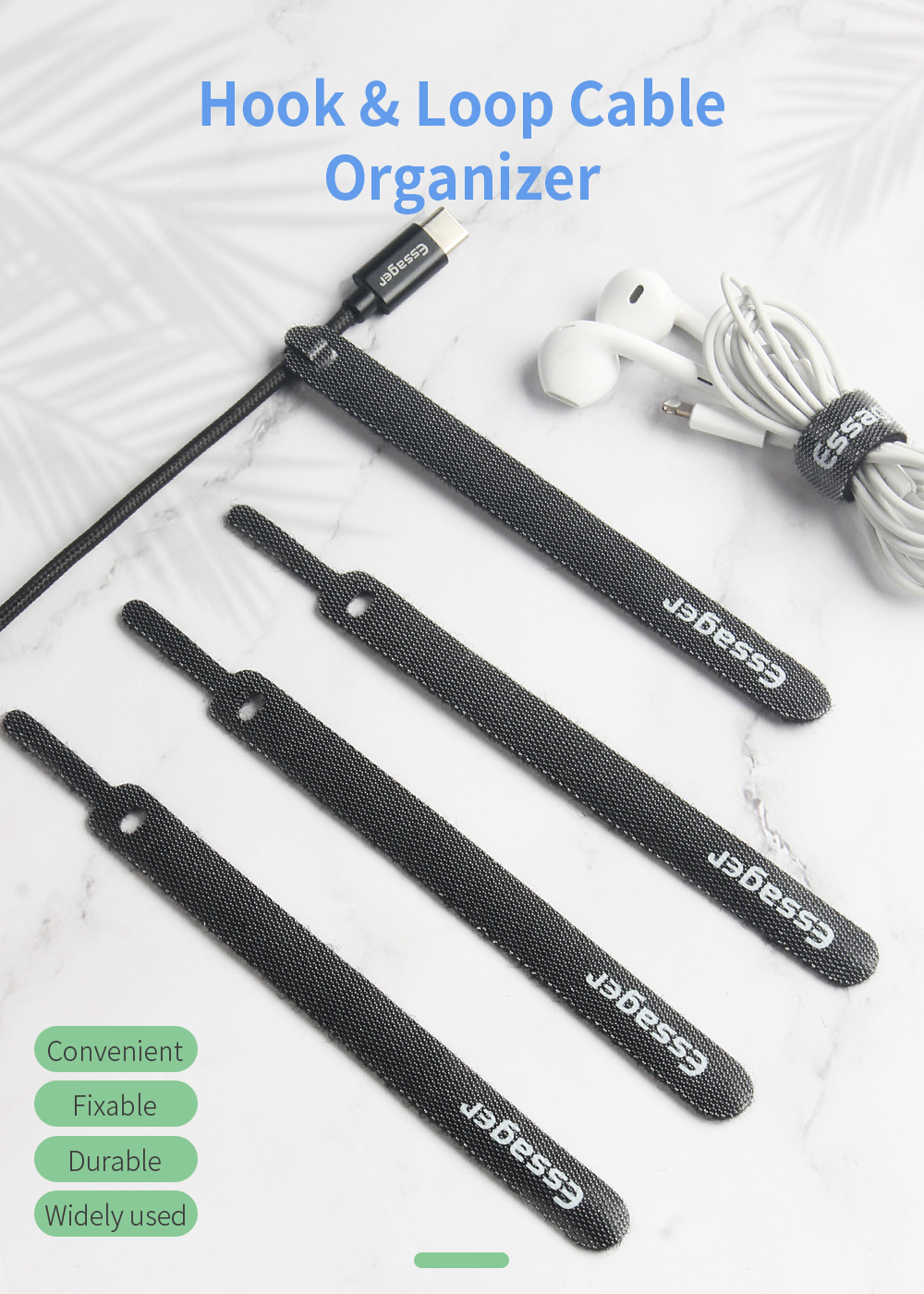 Essager 2022 Cable Organizer Wholesales Price 1/5/10/20/PCS Black Cable Organizer Wire Winder Clips Cable Management