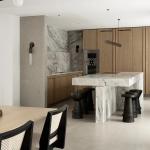 Villa White Oak Wood Veneer Kitchen Marble Countertop Frame Line Door Panel