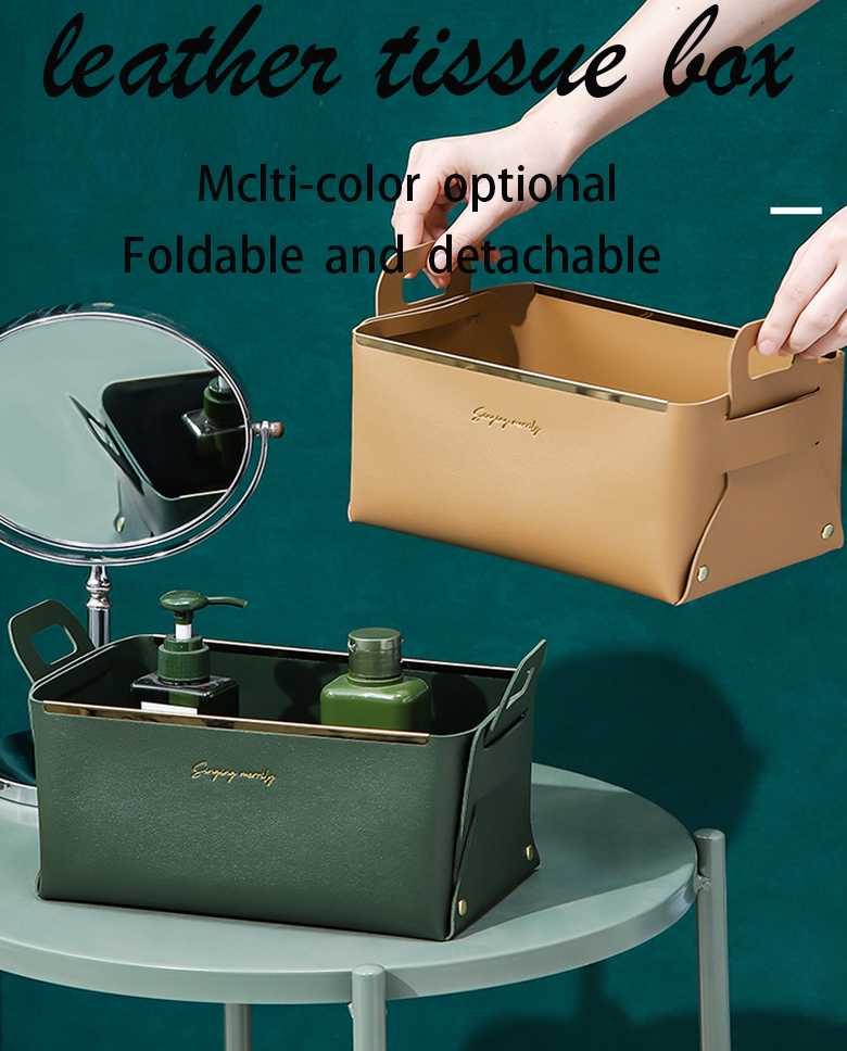 Convenience Stores Foldable Clothing Leather Basket Storage Box Desk Organizer with Handle