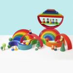 Educational 35cm 7cm Wooden Blocks Toys Rainbow Stacking Blocks