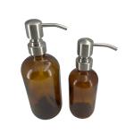 Luxury 8oz 16oz Glass Clear Amber Boston Round Pump Bottles For Hand Lotion