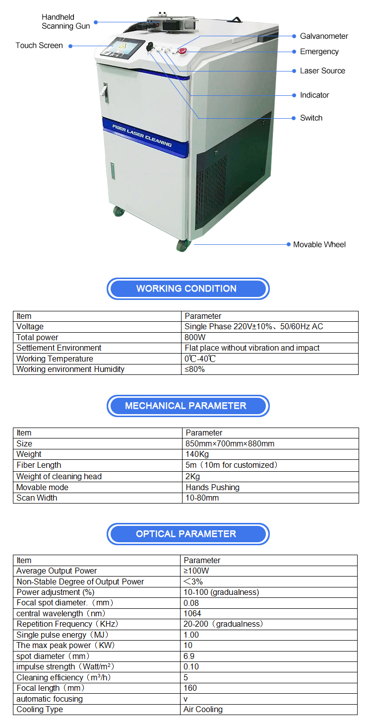 ISO9001 Laser Rust Removal Machine 1000w Rust Cleaning Laser