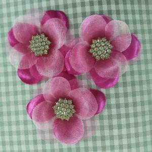 Quality Colorful Toddler Girl Hair Accessories Satin Chiffon Individual Flowers With Diamond wholesale