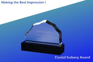 Quality crystal iceberg awards/glass iceberg with black base/crystal photo/LED crystal awards wholesale