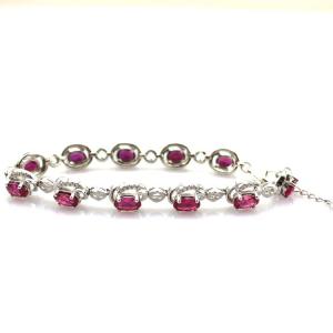 Quality Sterling Silver 5x7mm Oval Ruby Cubic Zircon Tennis Bracelet(B06PINK) wholesale
