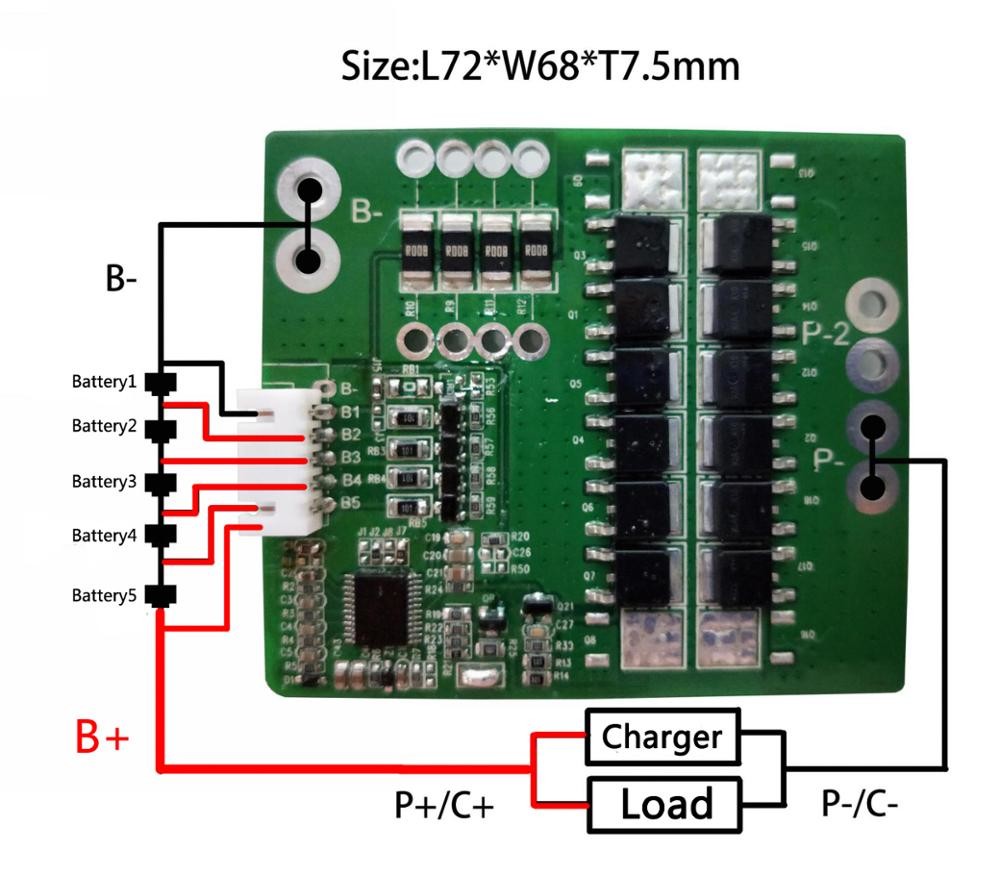 18.5V 30A 5S LTO Battery BMS 1.6mm Thickness for Lithium Ion Battery Pack