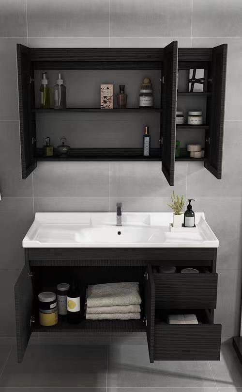 Modern Style Wall Mounted Bathroom Vanity Set with Mirror Marble Top and Faucet Included
