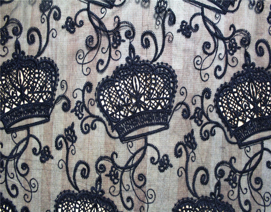 Apparel Accessories Mesh based Crown Style Embroidery Lace Fabric Crown in Different Color