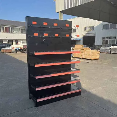 Factory Custom Size Color Q235 Steel black 90cm metal shelf racks para supermercados fashion store shelves