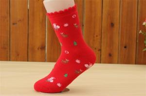 Quality Elegant cute cartoon christmas patterned design thick OEM cotton dress socks for women wholesale