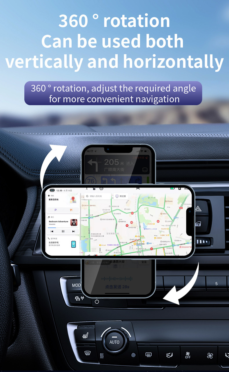 Magnetic Wireless Car Charger with 15W Max Output and 110-205KHz Charging Frequency