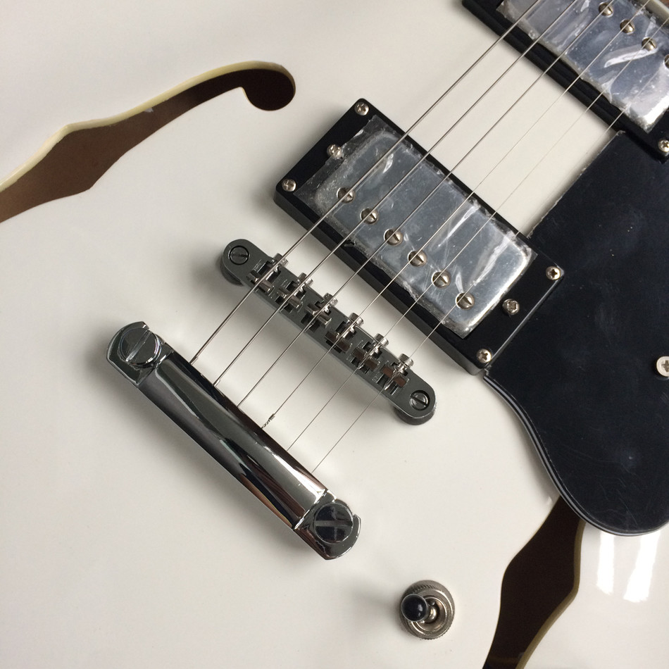 Hollow body jazz electric guitar, Double F holes white electric guitar