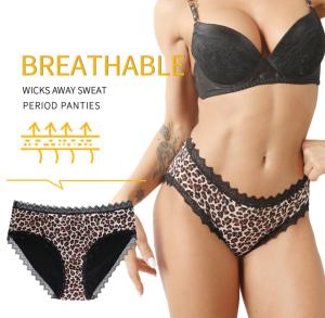 Quality Leopard Breathable Period Panties Underwear Girl Sexy Lace Leakproof 4 Layers wholesale