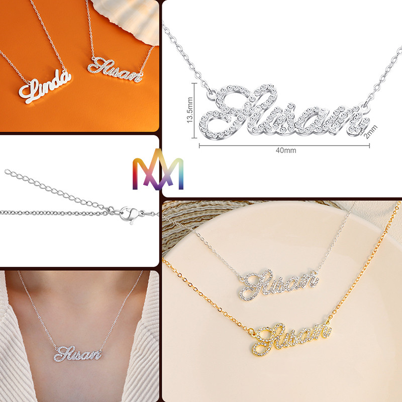 SS304L Sparkling Name Necklace With Elegant Nameplate Pendant