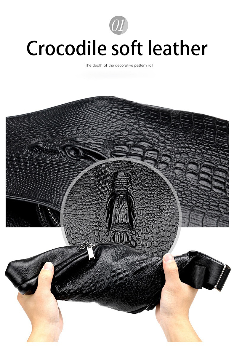 Men's Fashion Crossbody Chest Bag with Alligator Pattern and PU Leather Material