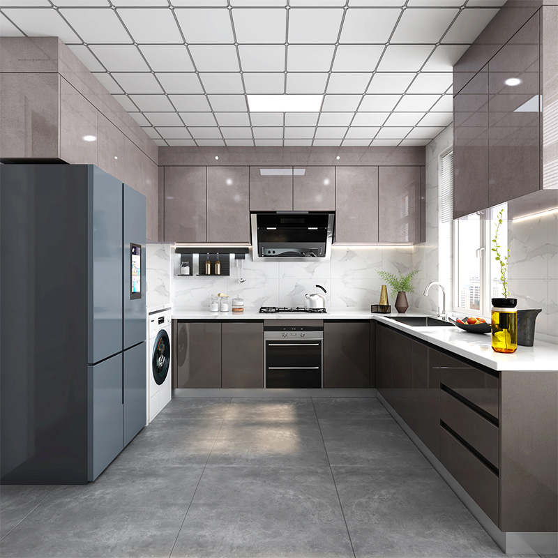 Modern Artificial Granite Countertop Customized Shaker Kitchen Cabinet with Lacquer Finish