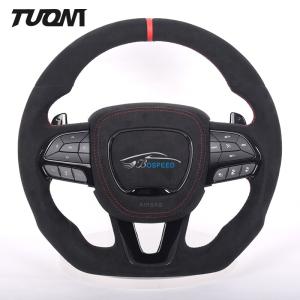 Quality 380mm Interior Charger Dodge Carbon Fiber Steering Wheel Alcantara Red Stitch wholesale