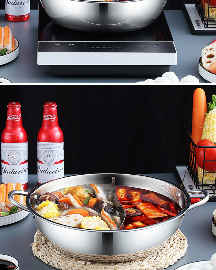 New Design Silver Kitchen Stock Pot Stainless Steel Shabu Shabu Induction Hot Pot With SS Double Ear Handles