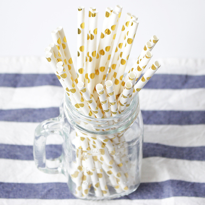 Gold foil pattern FDA Certificate Biodegradable Paper Straws Food-grade Recyclable Printed Eco-friendly Paper Straws
