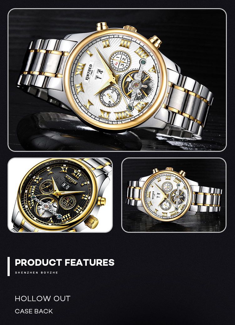 Black dial fashion brand KINYUED watch tourbillon automatic mens watch mechanical