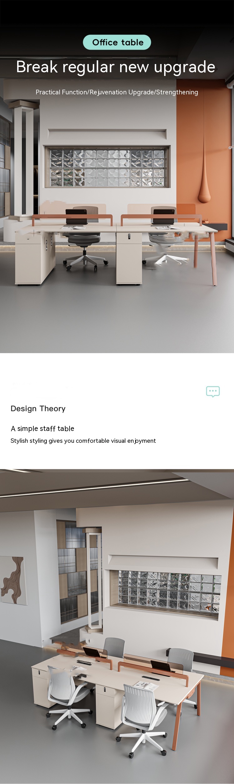Staff Office Desk and Chair Combination Table Modern Design for Six People in Commercial