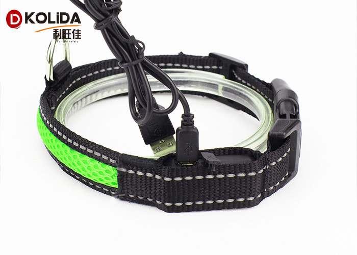 Purple / Green USB Rechargeable LED Dog Collar Waterproof Flashing Dog Collar