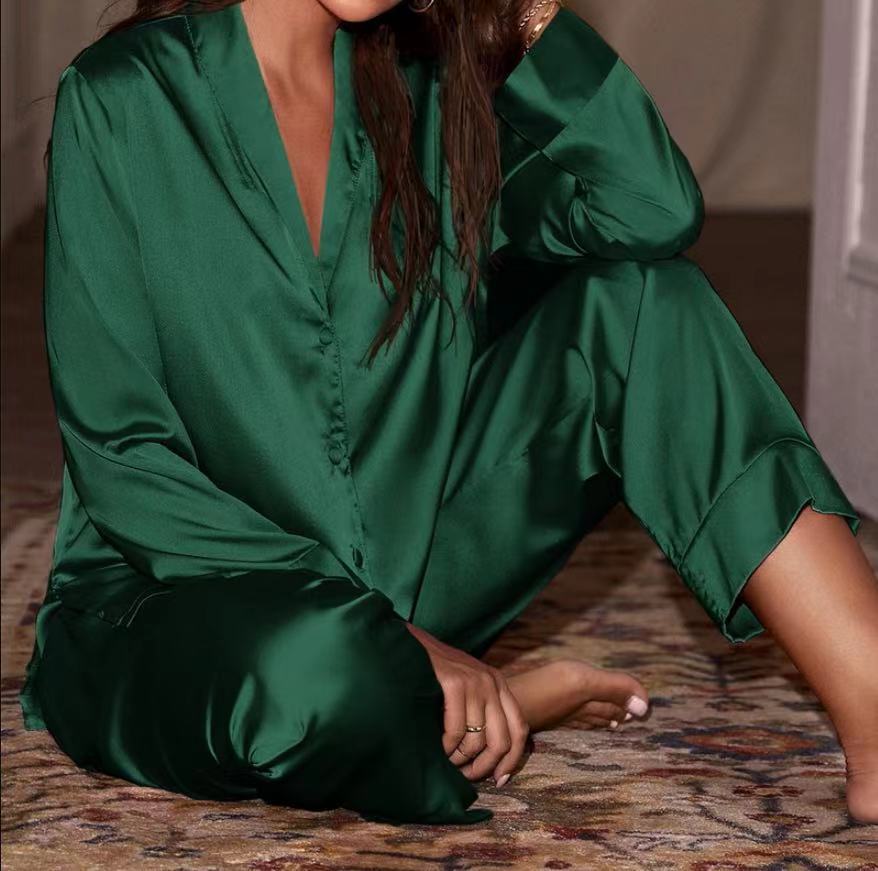 Luxury 2 Piece Set Sleepwear Girl Long 100% Silk Pyjama Satin Washable For Women