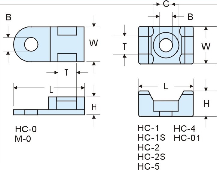 HC/ STM series Nylon saddle type cable tie mount in natural or black color