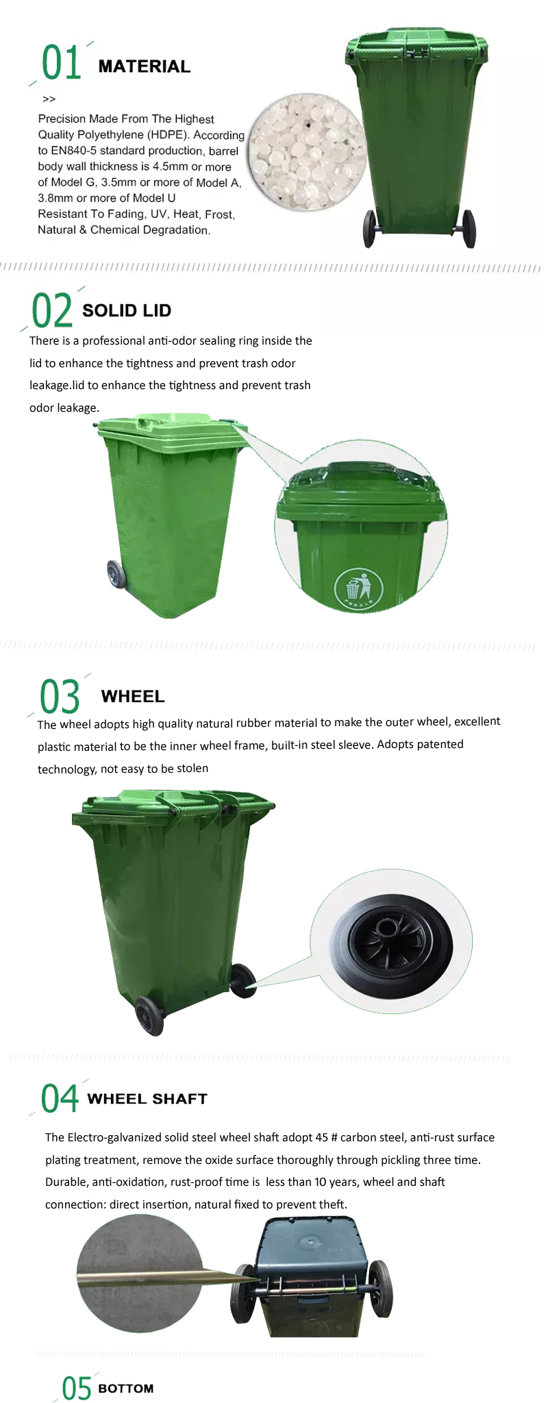 Garbage Bin 240L Wheelie Mobile Plastic Bulk 120L Contenedor De Basura Grande Para Residencia O Industria Rolling Cover Type