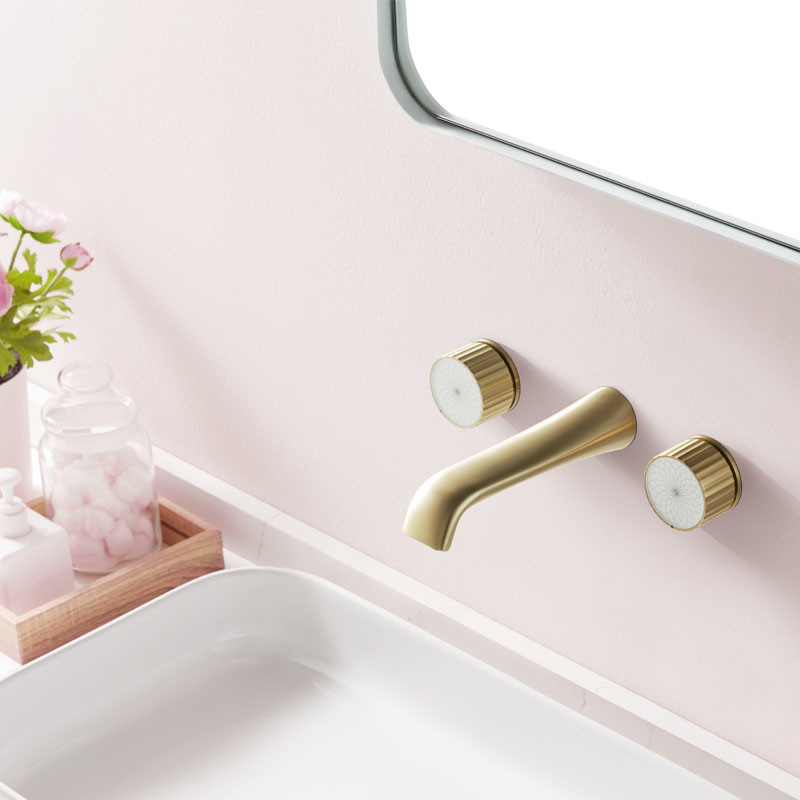 Wall Hung Basin Mixer Tap Hot Cold Water Knob Control Faucet Gold
