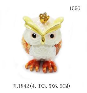 Quality Fashion Metal Alloy Owl Bird Trinket Jewelry Box Pewter Rhinstone Crystal Enamel Bird Trinket Jewelry Box wholesale